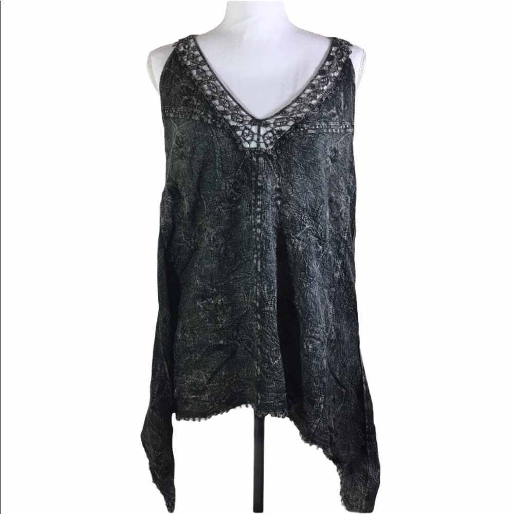Origami Babydoll Crochet Neckline Racer‎ Back Tank Top Dark Gray M/L